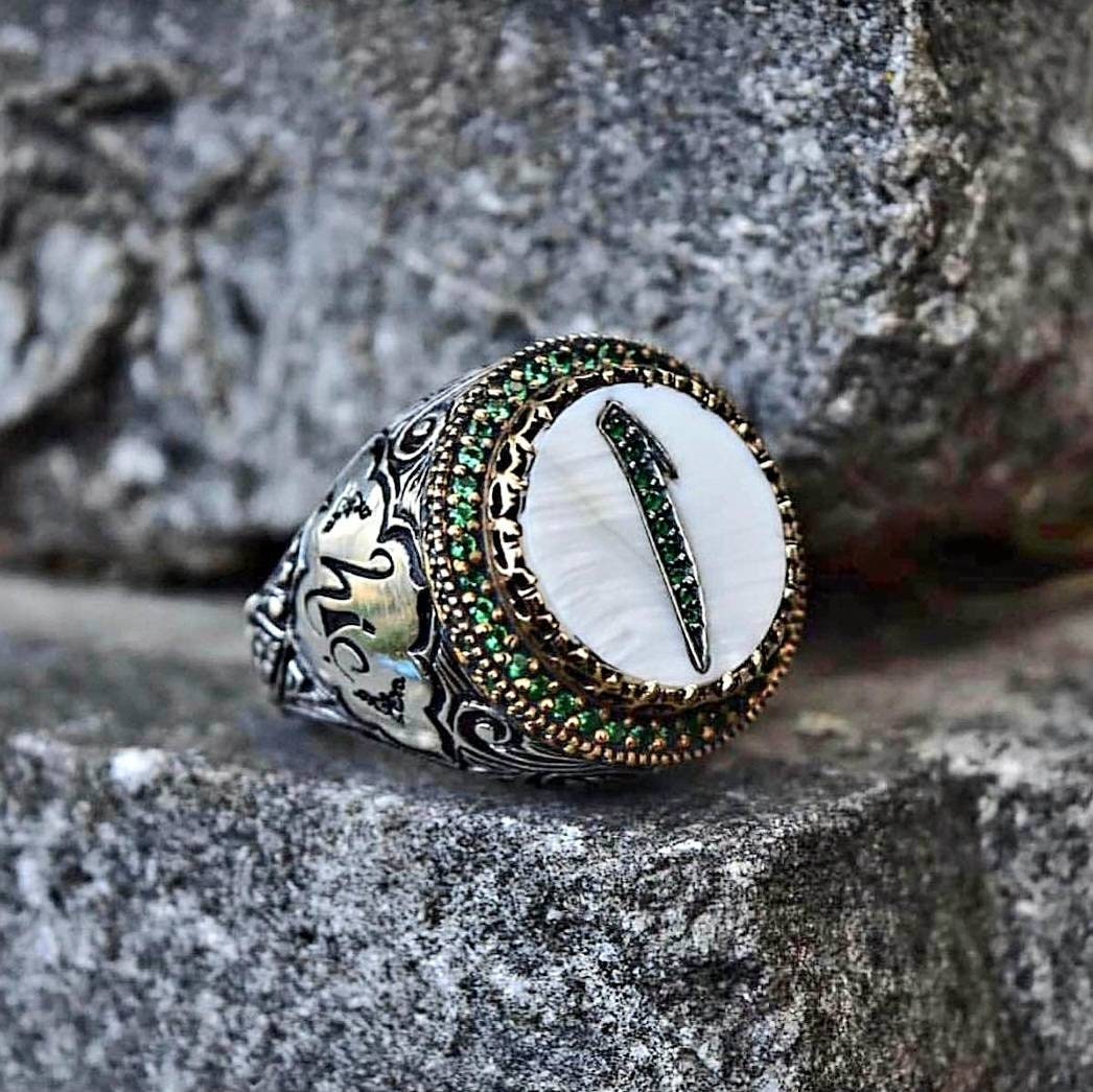 Handmade Ottoman Design Sterling Silver Ring with Mother-of-Pearl