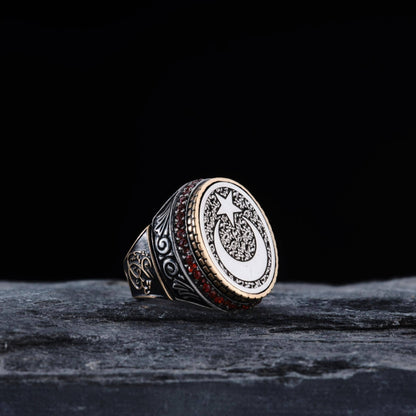 Crescent Star Ring 925 Sterling Silver Zircon OttomanHandmade Men