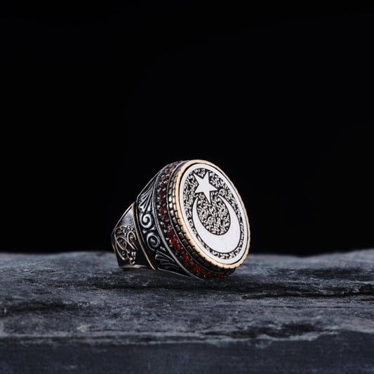 Crescent Star Ring 925 Sterling Silver Zircon OttomanHandmade Men