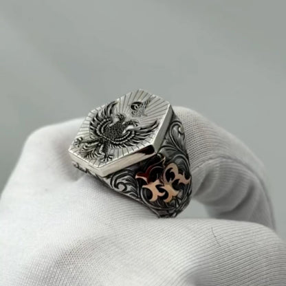 Osmanischer Tughra-Ring: Doppeladler, individuelles Monogramm aus Sterlingsilber