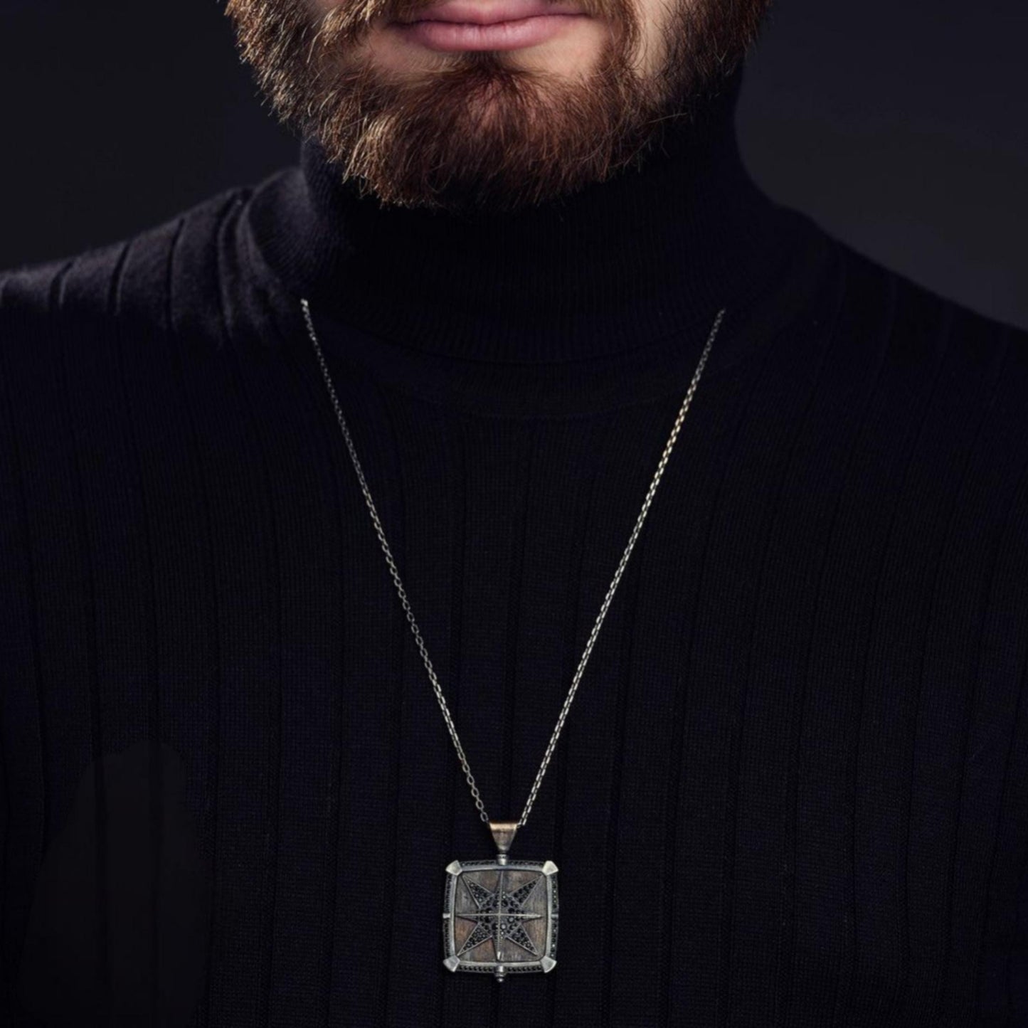 Rotating Compass Star Necklace 925 Silver Kufi Name Handmade