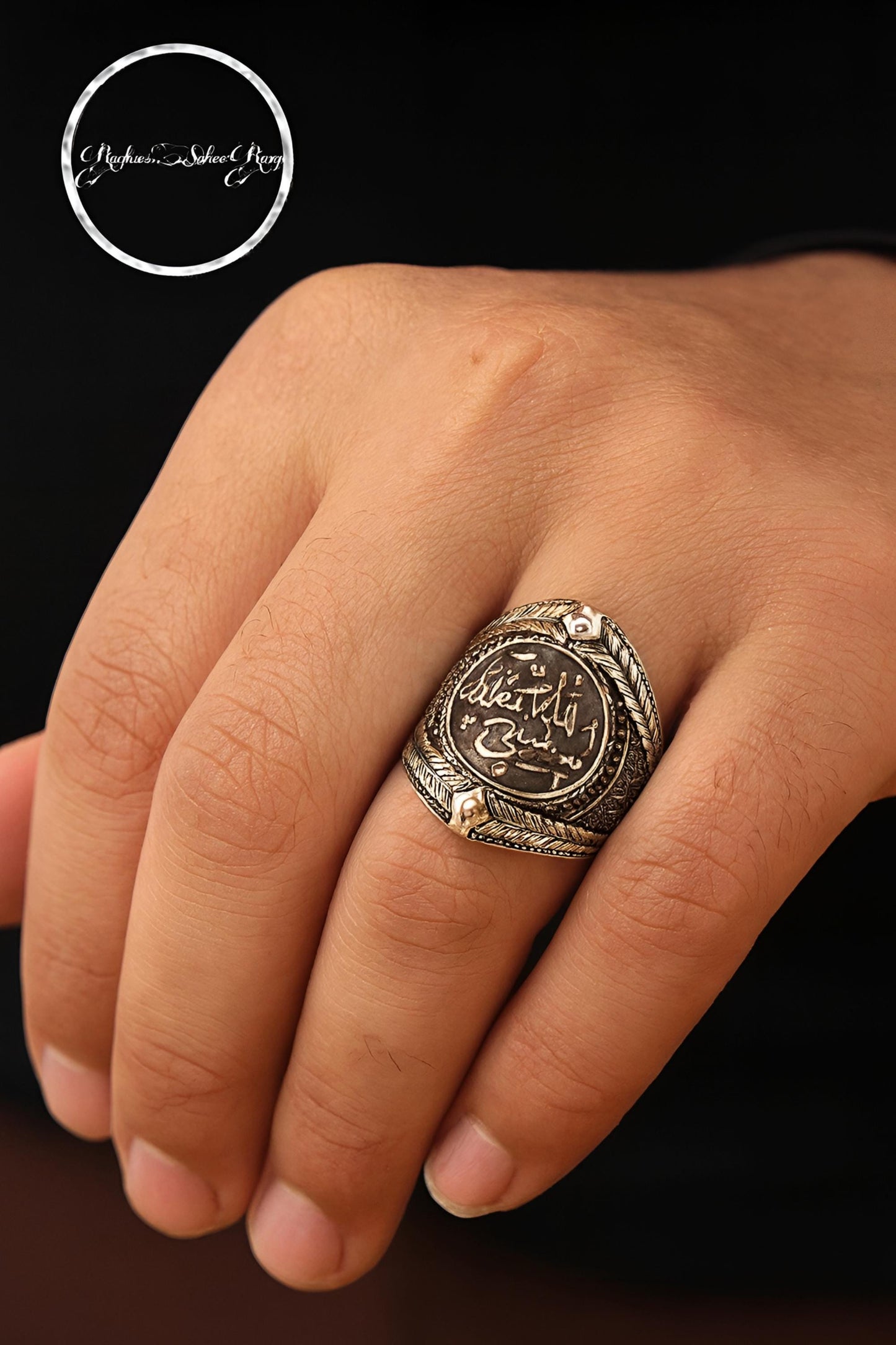 Hasbiyallah Ring 925 Silver Islamic Black Zircon Men Handmade