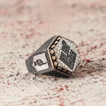 Sechseckiger Ring aus Sterlingsilber: Kufi-Kalligrafie, islamische Inschrift