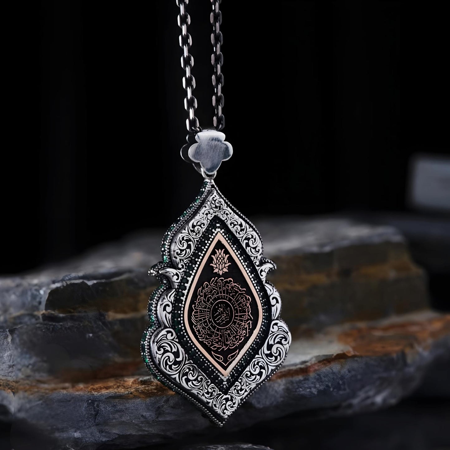 Surah Al-Inshirah Necklace 925 Silver Seljuk Green Zircon