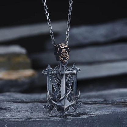 Anchor Necklace 925 Silver Men Personalized Initial Oxidized