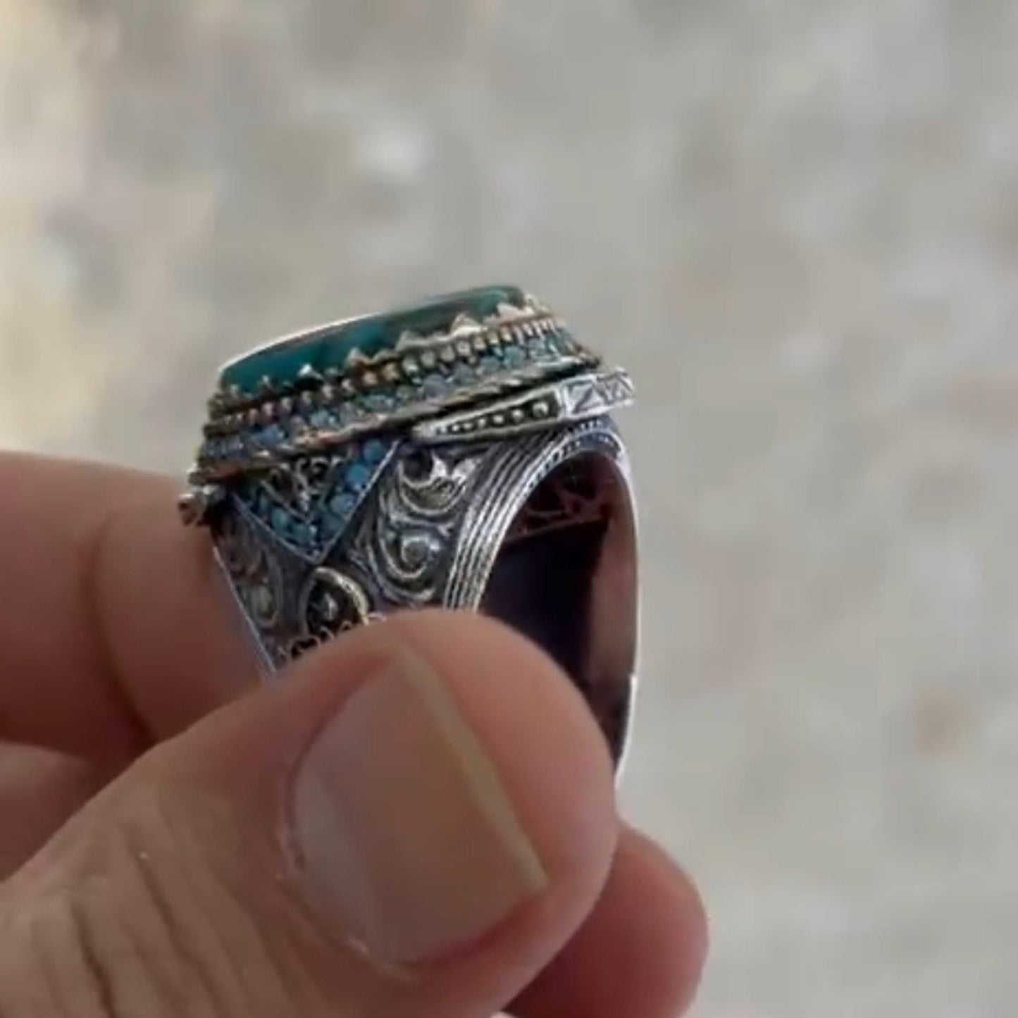 Turquoise Inshirah Ring 925 Silver Islamic Ottoman Handmade