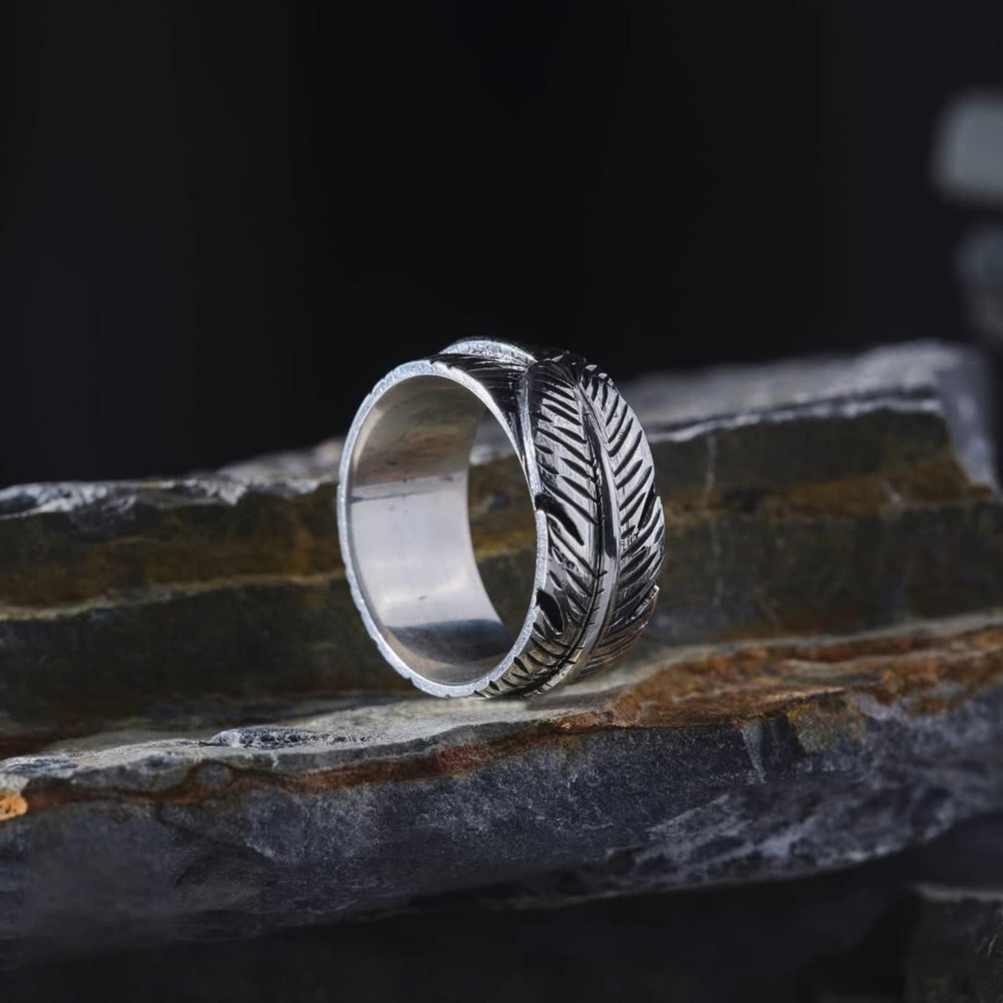 Feather Couple Rings 925 Sterling Silver Matching Bands OttomanHandmade His Her