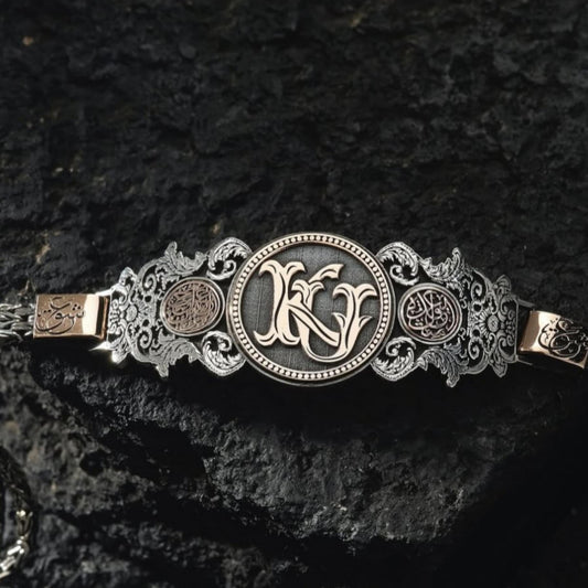 Personalized Silver Bracelet | Custom Monogram & Arabic Calligraphy | 925 Sterling OttomanBangle