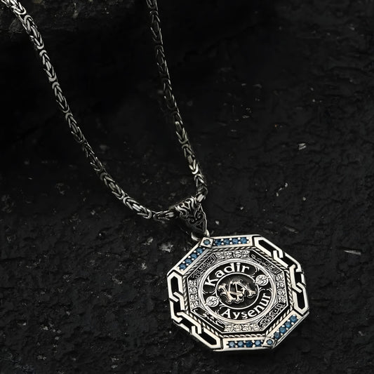 Personalized Octagonal Medallion Necklace 925 Sterling Silver