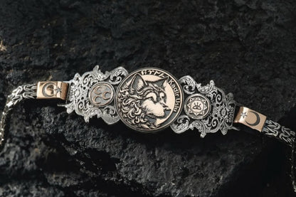 Bozkurt 925 Sterling Silver Cuff Bracelet with Göktürk Script
