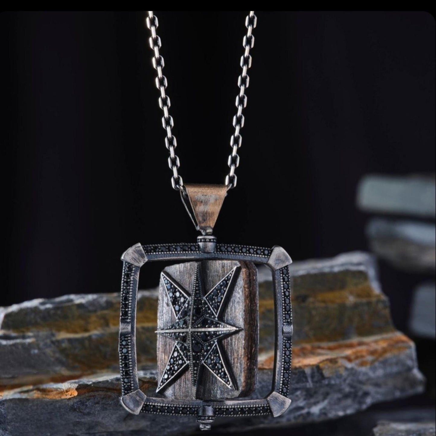 Rotating Compass Star Necklace 925 Silver Kufi Name Handmade