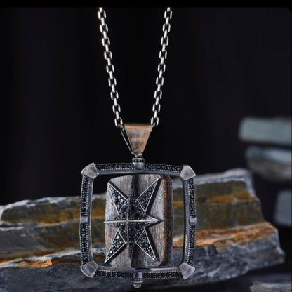 Rotating Compass Star Necklace 925 Silver Kufi Name Handmade
