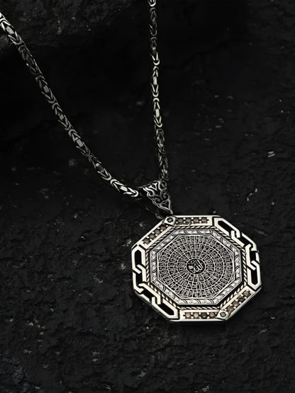 Octagonal Medallion Necklace 925 Sterling Silver Quran Surahs Esmaül Hüsna Citrine Personalized OttomanHandmade