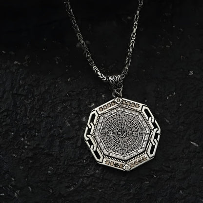 Octagonal Medallion Necklace 925 Sterling Silver Quran Surahs Esmaül Hüsna Citrine Personalized OttomanHandmade