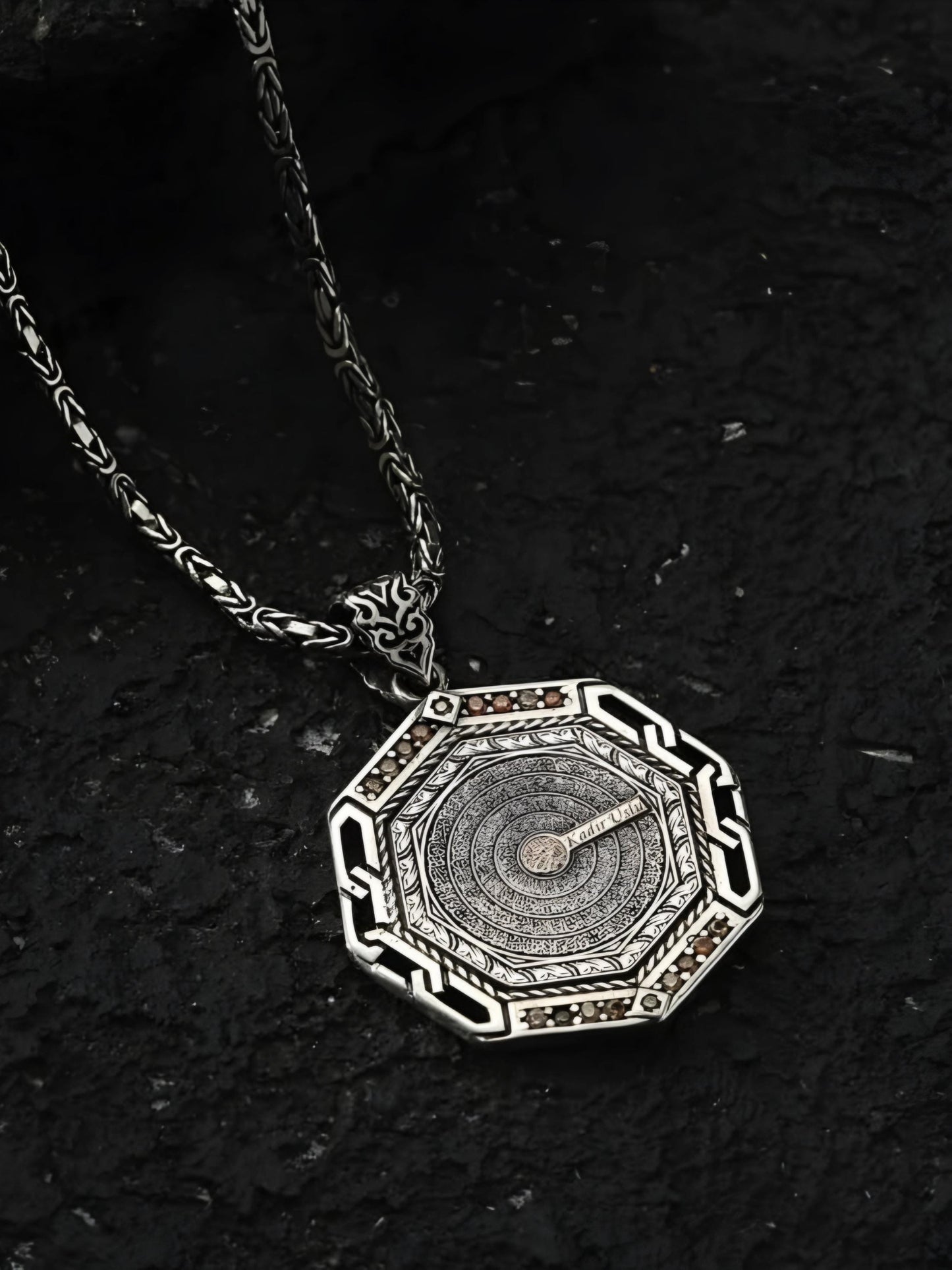 Octagonal Medallion Necklace 925 Sterling Silver Quran Surahs Esmaül Hüsna Citrine Personalized OttomanHandmade