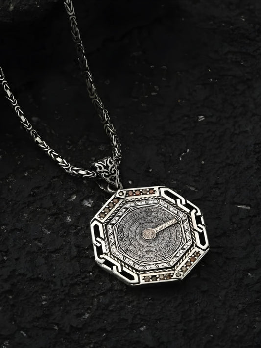 Octagonal Medallion Necklace 925 Sterling Silver Quran Surahs Esmaül Hüsna Citrine Personalized OttomanHandmade