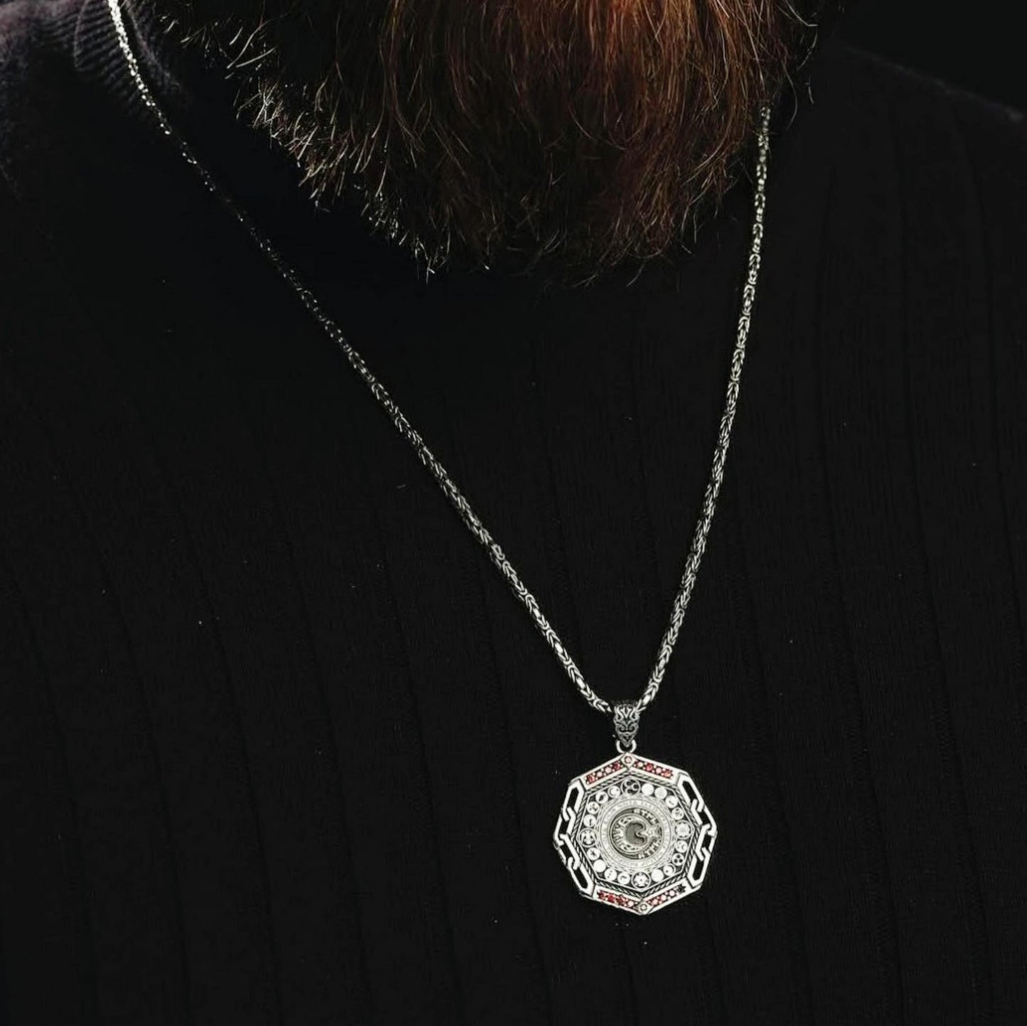 Turkish Medallion Necklace 925 Sterling Silver 16 Turkic States Oguz Khan Seljuk Eagle Grey Wolf Personalized Handmade