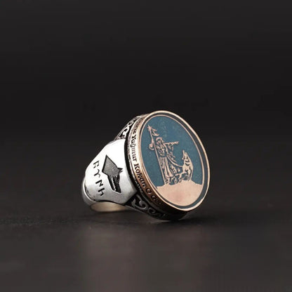 Kürşad & Bozkurt Ring – Göktürk Script | 925 Silver