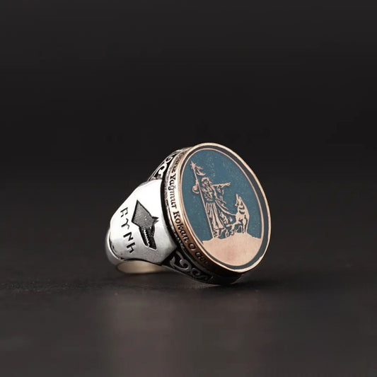 Kürşad & Bozkurt Ring – Göktürk Script | 925 Silver