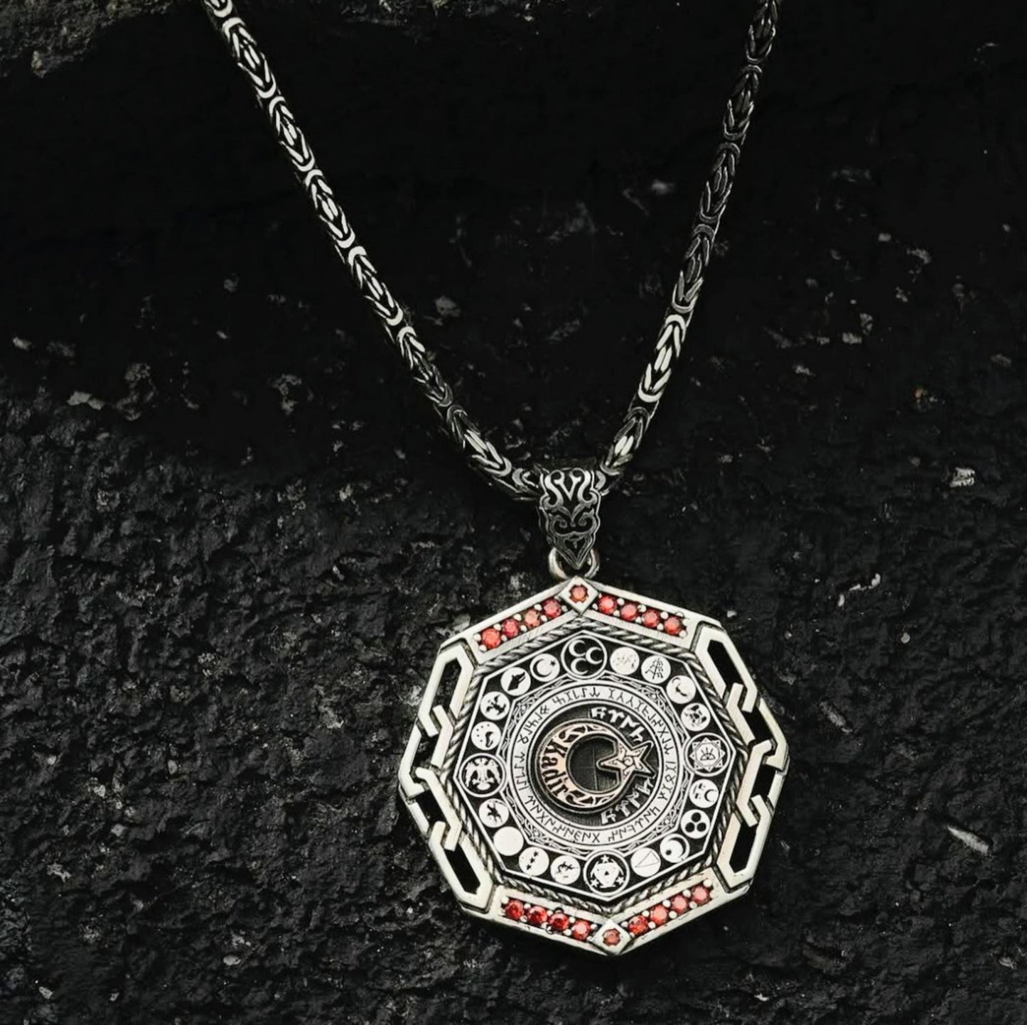 Turkish Medallion Necklace 925 Sterling Silver 16 Turkic States Oguz Khan Seljuk Eagle Grey Wolf Personalized Handmade