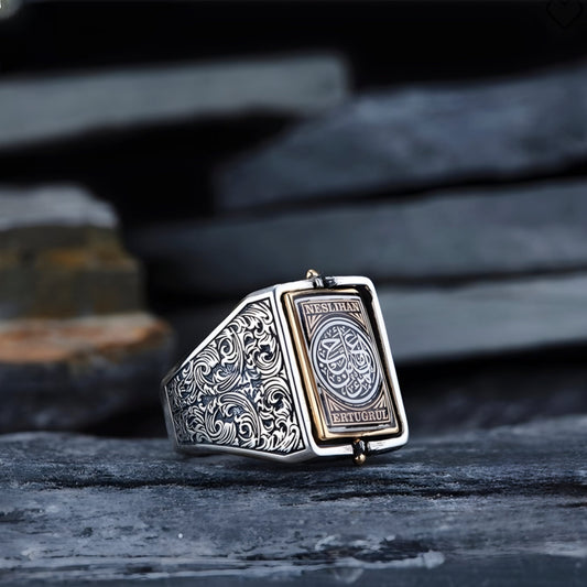 Double-Sided Rotating Compass Ring 925 Sterling Silver Custom Names