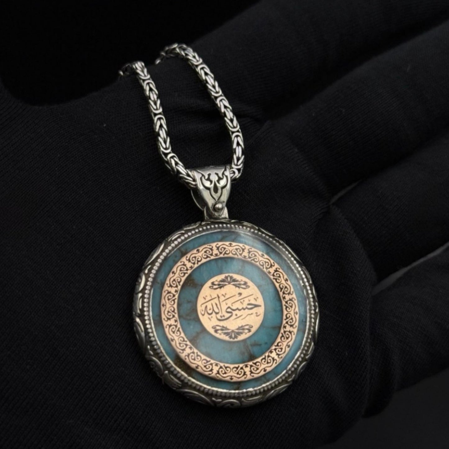 Hasbiyallah Necklace – Heavy 925 Sterling Silver with Turquoise Stone