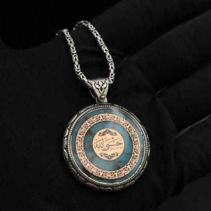 Hasbiyallah Necklace – Heavy 925 Sterling Silver with Turquoise Stone