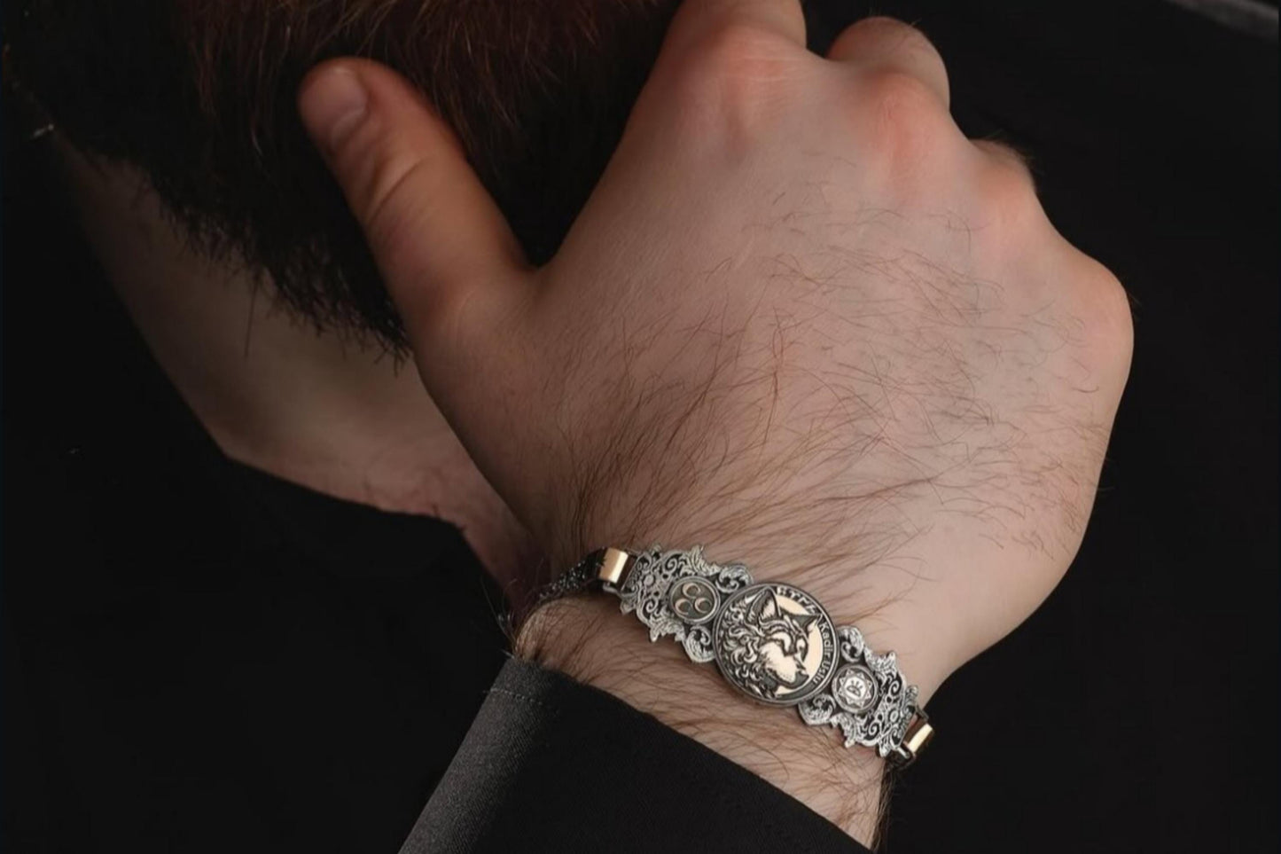 Bozkurt Spirit 925 Sterling Silver Bracelet Personalized Wolf Design Göktürk Script Turkish Cuff