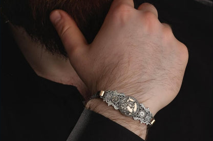 Bozkurt 925 Sterling Silver Cuff Bracelet with Göktürk Script