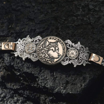 Bozkurt 925 Sterling Silver Cuff Bracelet with Göktürk Script