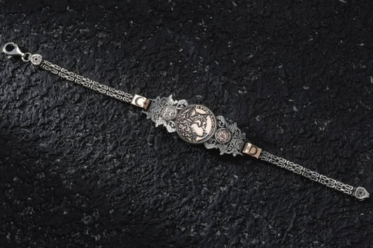 Bozkurt Spirit 925 Sterling Silver Bracelet Personalized Wolf Design Göktürk Script Turkish Cuff