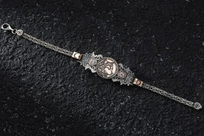 Bozkurt 925 Sterling Silver Cuff Bracelet with Göktürk Script