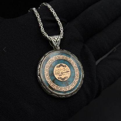 Hasbiyallah Necklace – Heavy 925 Sterling Silver with Turquoise Stone