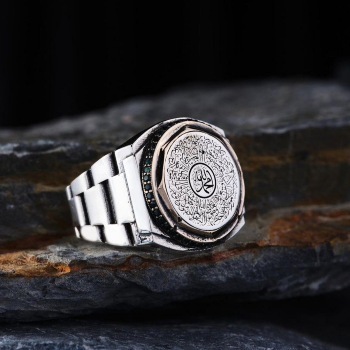 Ayat al-Kursi Ring – Watch Case Form 925 Silver | Islamic Men's Ring