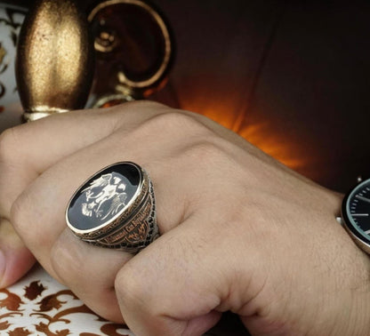Seljuk Eagle Ring – Black Zircon & Name Engraving | 925 Silver