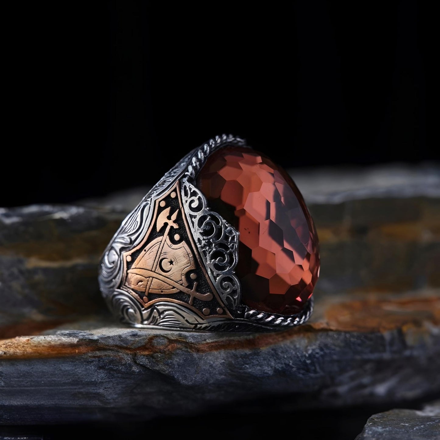 Sultanite Ring – Seljuk Motifs & Color-Changing Stone | 925 Silver