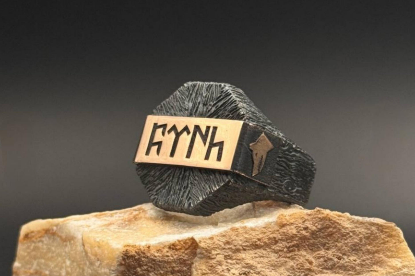 Gökturk TURK Script Ring – Wolf & Crescent 925 Silver | Men's Ring