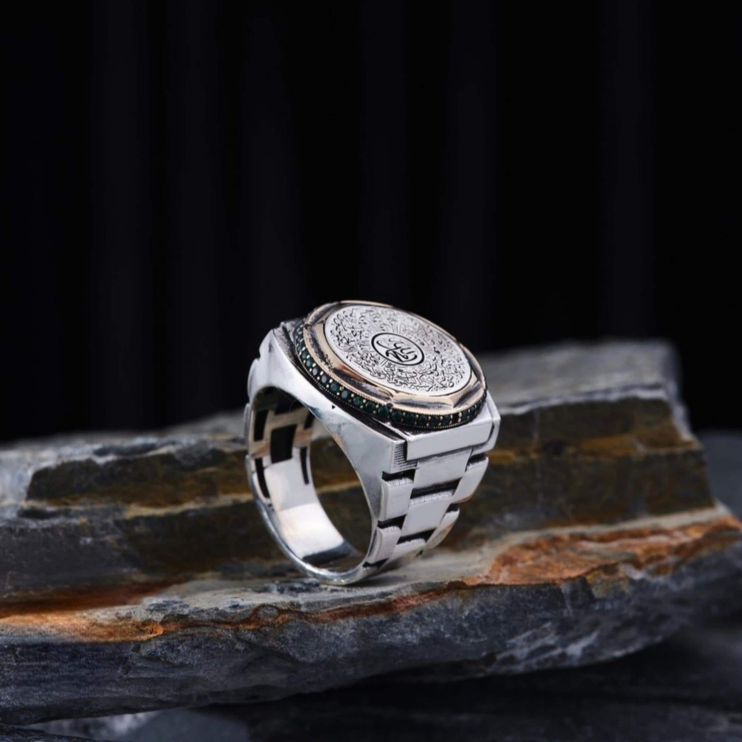 Ayat al-Kursi Ring – Watch Case Form 925 Silver | Islamic Men's Ring