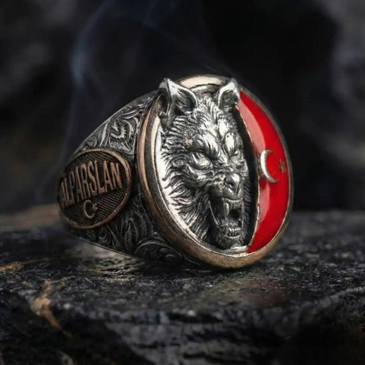 Bozkurt & Alparslan Ring – Göktürk Script | 925 Silver