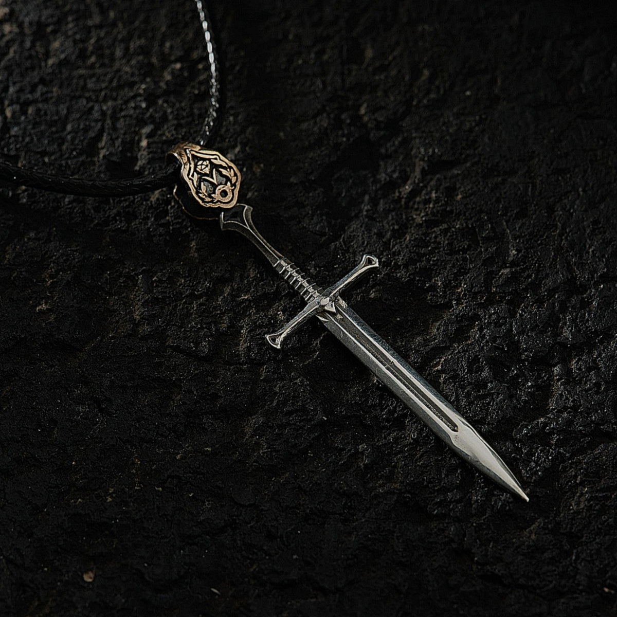 3D Sword Necklace 925 Silver Leather Cord Warrior