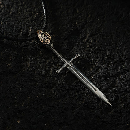 3D Sword Necklace 925 Silver Leather Cord Warrior