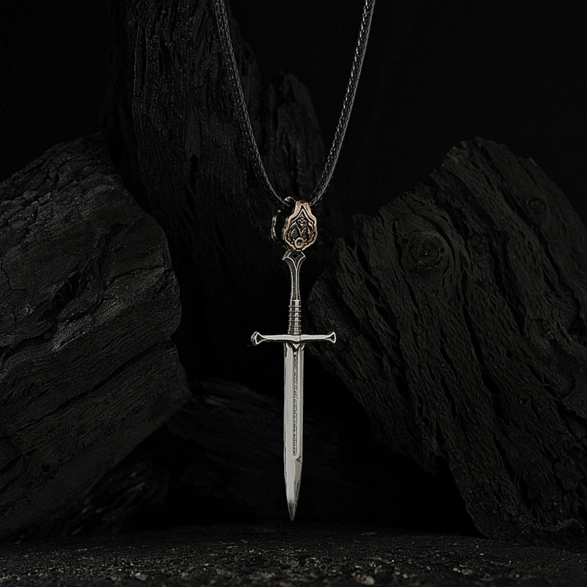 3D Sword Necklace 925 Silver Leather Cord Warrior