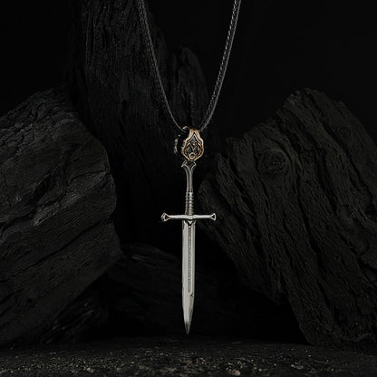 3D Sword Necklace 925 Silver Leather Cord Warrior