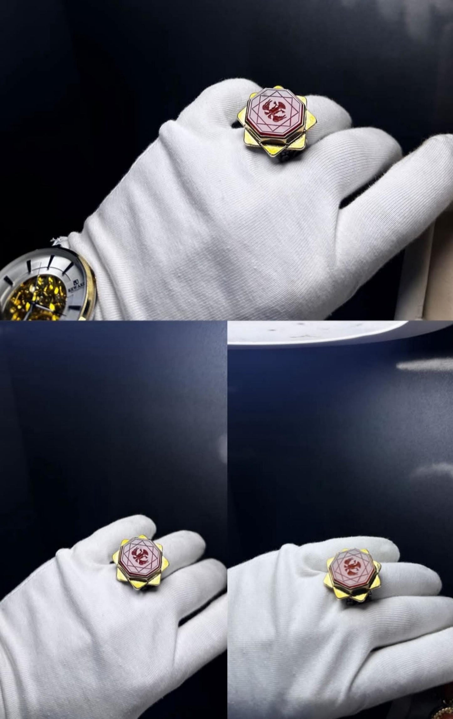 Gravierter Ring aus rotem Achat und Sterlingsilber: Doppeladler-Motiv