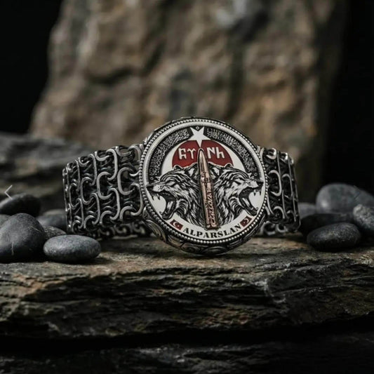 Bozkurt Wolf Bracelet – Göktürk Script & Name | 925 Silver