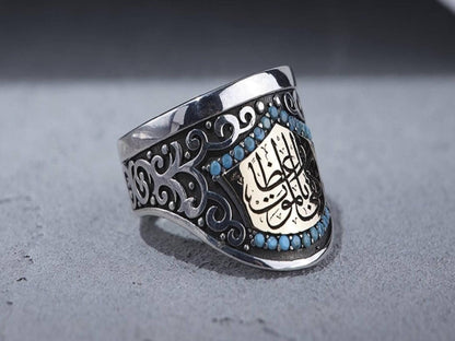 Turquoise Zihgir Archery Thumb Ring 925 Silver Ottoman Handmade