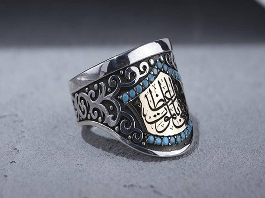 Turquoise Zihgir Archery Thumb Ring 925 Silver Ottoman Handmade