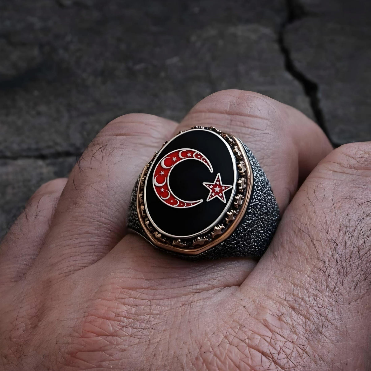 Crescent Star Ring 925 Silver Turkish Moon