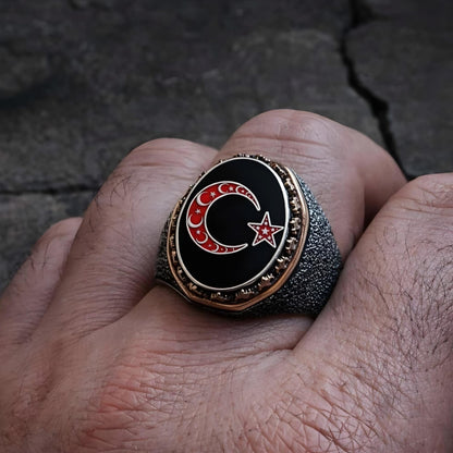 Crescent Star Ring 925 Silver Turkish Moon
