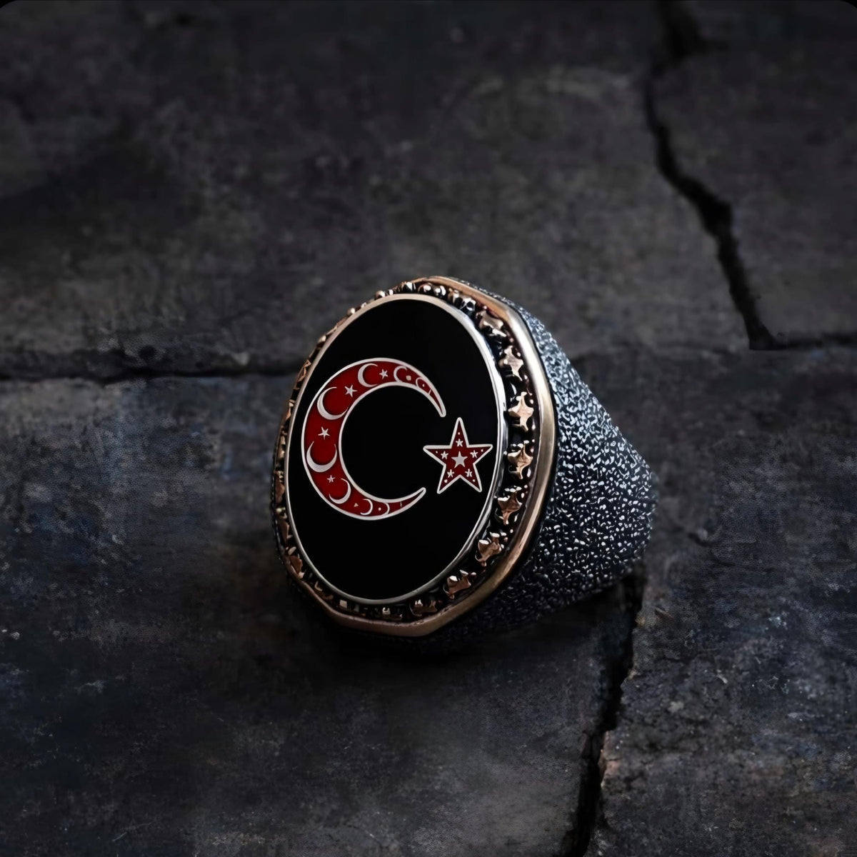 Crescent Star Ring 925 Silver Turkish Moon